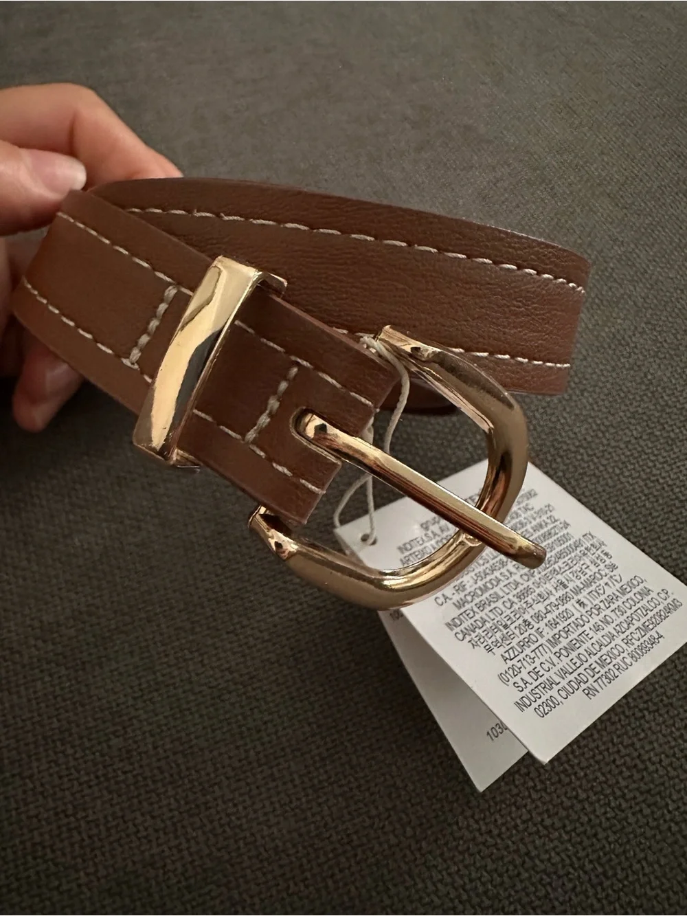 Zara brown leather belt with gold buckle